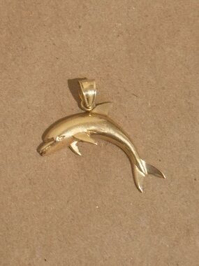 Vintage Large Solid Gold Dolphin Pendant